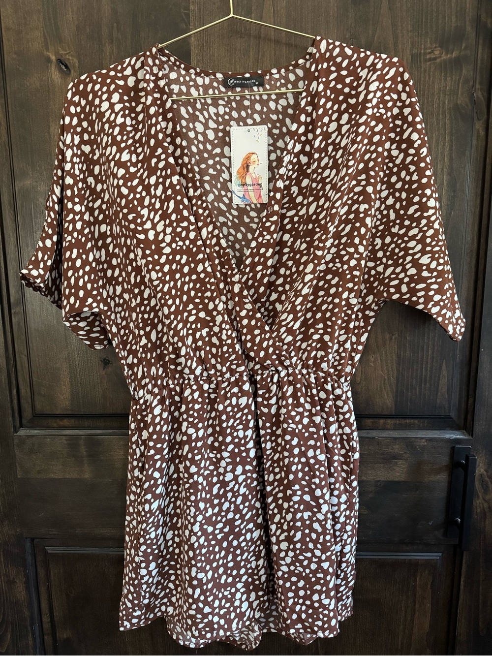 Prettygarden Brown Speckled Surplice Romper Dress Size M NWT - Picture 2 of 5